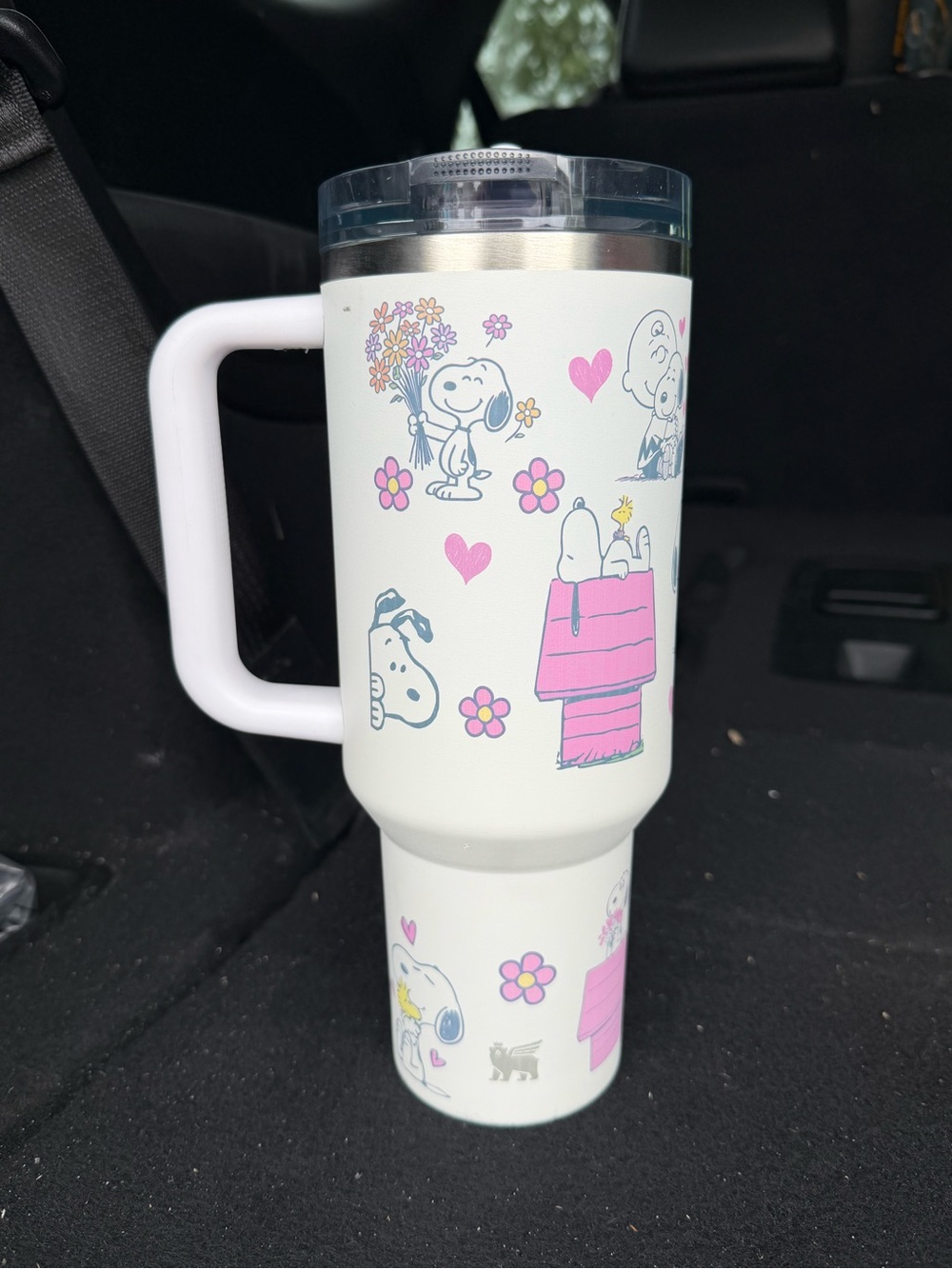 White Snoopy Travel Tumbler with Pink Accents